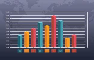 Flat Design Illustration of Business Fluctuation Bar Chart Diagram Statistic Data with World Map Background vector