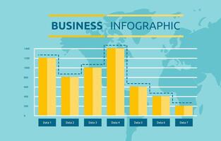 Flat Design Illustration of Descending Down Bar Graph Chart Diagram for Business Data Report with World Map Background vector