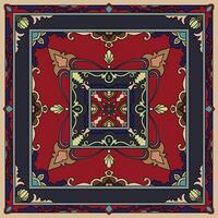 Prayer mat, carpet pattern, rectangular abstract pattern red neckerchief vector