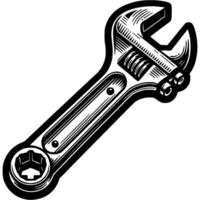Adjustable wrench in monochrome. Workshop hardware toolkit. Simple minimalistic in black ink drawing on white background vector