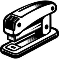 Office stationery stapler in monochrome. Device for fastening paper sheets. Simple minimalistic in black ink drawing on white background vector