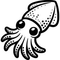 Ocean cuttlefish dweller in monochrome. Deep sea squid child character. Simple minimalistic in black ink drawing on white background vector