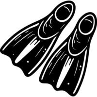 Children swimming fins in monochrome. Little diver uniform. Simple minimalistic in black and white drawing on white background vector