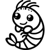 Cheerful shrimp with good natured expression in monochrome. Cartoon child character. Simple minimalistic in black ink drawing on white background vector