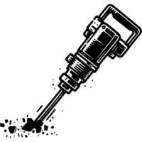 Jackhammer for concrete crushing in monochrome. Professional tool. Simple minimalistic in black ink drawing on white background vector