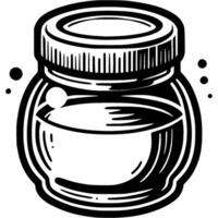Jar of honey closed with lid in monochrome. Preparing healthy honey for winter. Simple minimalistic in black ink drawing on white background vector