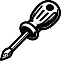 Construction screwdriver with plastic handle in monochrome. Screwdriver for tightening screws. Simple minimalistic in black ink drawing on white background vector