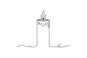 Candle single line art, continuous one line drawing of Isolated outline art black white background vector