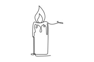 Candle single line art, continuous one line drawing of Isolated outline art black white background vector