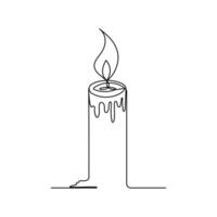 Candle single line art, continuous one line drawing of Isolated outline art black white background vector