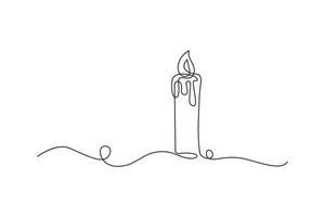 Candle single line art, continuous one line drawing of Isolated outline art black white background vector