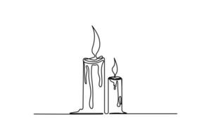 Candle single line art, continuous one line drawing of Isolated outline art black white background vector