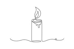 Candle single line art, continuous one line drawing of Isolated outline art black white background vector