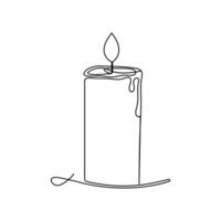 Candle single line art, continuous one line drawing of Isolated outline art black white background vector
