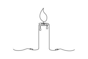 Candle single line art, continuous one line drawing of Isolated outline art black white background vector
