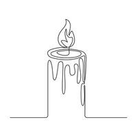 Candle single line art, continuous one line drawing of Isolated outline art black white background vector