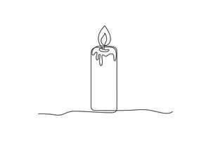 Candle single line art, continuous one line drawing of Isolated outline art black white background vector