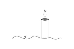 Candle single line art, continuous one line drawing of Isolated outline art black white background vector