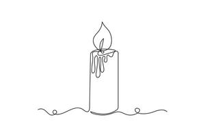 Candle single line art, continuous one line drawing of Isolated outline art black white background vector