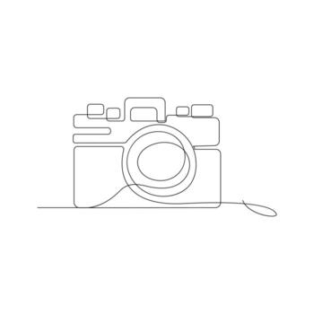 Camera single line art, continuous one line drawing of Isolated outline art black white background vector