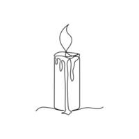 Candle single line art, continuous one line drawing of Isolated outline art black white background vector