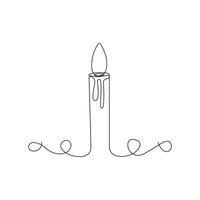 Candle single line art, continuous one line drawing of Isolated outline art black white background vector