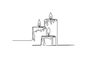 Candle single line art, continuous one line drawing of Isolated outline art black white background vector