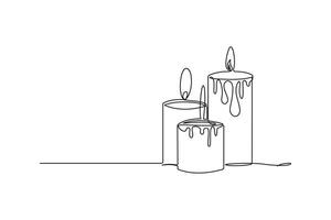 Candle single line art, continuous one line drawing of Isolated outline art black white background vector