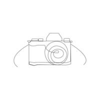 Camera single line art, continuous one line drawing of Isolated outline art black white background vector