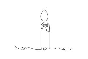 Candle single line art, continuous one line drawing of Isolated outline art black white background vector