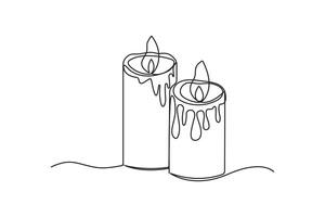 Candle single line art, continuous one line drawing of Isolated outline art black white background vector