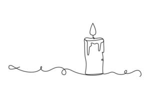 Candle single line art, continuous one line drawing of Isolated outline art black white background vector