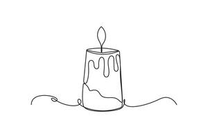 Candle single line art, continuous one line drawing of Isolated outline art black white background vector