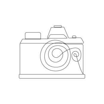 Camera single line art, continuous one line drawing of Isolated outline art black white background vector