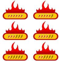 The concept of spiciness level is an indicator of the strength scale of red chilies with the positions mild, medium, hot and extra hot. labels of spiciness levels on the spice and sauce flavor scale. vector