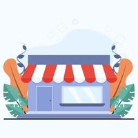 Concept of shop, shop, market. grocery store, supermarket with different foodstuffs. shop window. The flat design is suitable for various purposes. illustration in flat style. vector