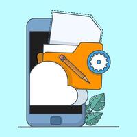 Cloud computing concept. Flat icon of cloud service, sharing videos and images online, backing up files to cloud storage from laptop. cloud computing security, data protection. vector