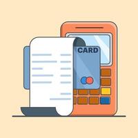 Concept of making cashless payments, with mobile phone or debit card With Barcode of app or Payment machine And Bank Card Cartoon Icon Illustration. flat illustration on background. vector
