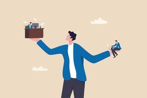 Side job or side hustle to make money, decision or balance between gig economy and main office work, freelancer or salary man routine concept, businessman balance between main work and side hustle. vector
