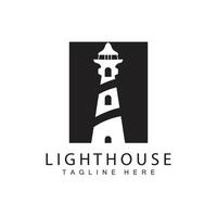 Lighthouse logo beacon tower ship signal simple beach port design template vector