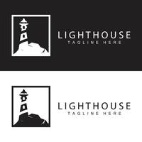 Lighthouse logo beacon tower ship signal simple beach port design template vector