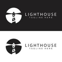 Lighthouse logo beacon tower ship signal simple beach port design template vector