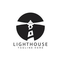 Lighthouse logo beacon tower ship signal simple beach port design template vector