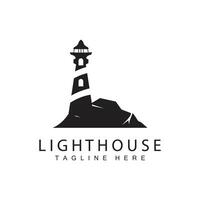 Lighthouse logo beacon tower ship signal simple beach port design template vector