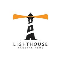 Lighthouse logo beacon tower ship signal simple beach port design template vector