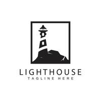 Lighthouse logo beacon tower ship signal simple beach port design template vector