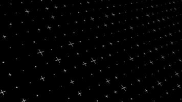 Animated abstract technology dark background white cross stars and shallow depth of field, Looping Background. Glowing random stars data, hi-tech concept. Looped stock animation motion graphics design video