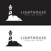 Lighthouse logo beacon tower ship signal simple beach port design template vector