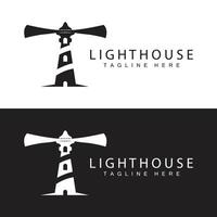 Lighthouse logo beacon tower ship signal simple beach port design template vector