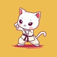 Cute female cat karate cartoon illustration vector